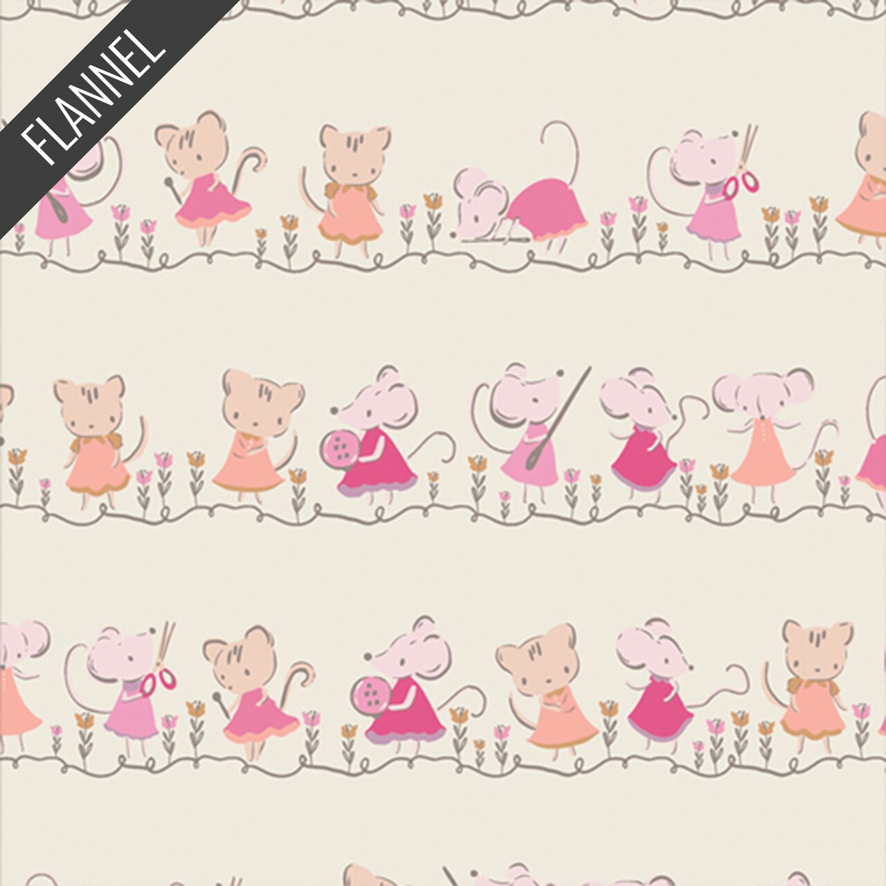 Minikin Friends Flannel in Ecru (f39912a) | Art Gallery Flannel | AGF Studio | Art Gallery